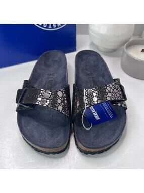 Birkenstock Madrid BS Birko Flur Sandal Metallic Stone Black Men 10/EU 43 NWB